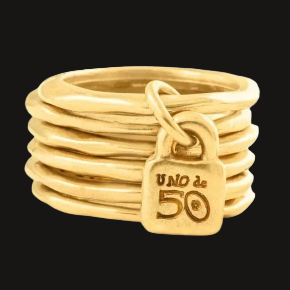 UNO de 50 Gold Multi-Band Ring with Lock Charm